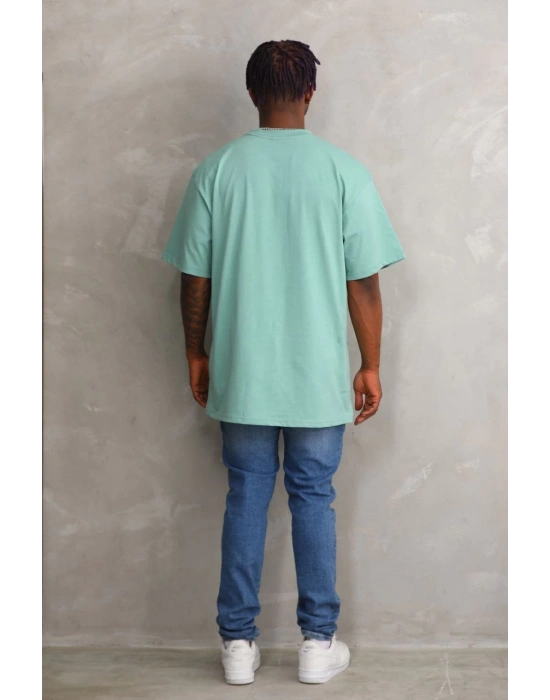 Baskılı Oversize T-Shirt - Mint Yeşili