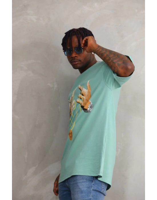 Baskılı Oversize T-Shirt - Mint Yeşili