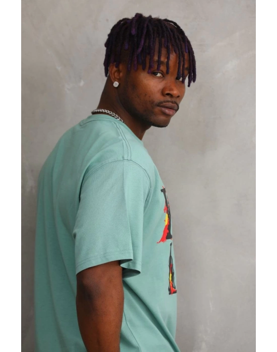 ERKEK Baskılı Oversize T-Shirt - Mint Yeşili