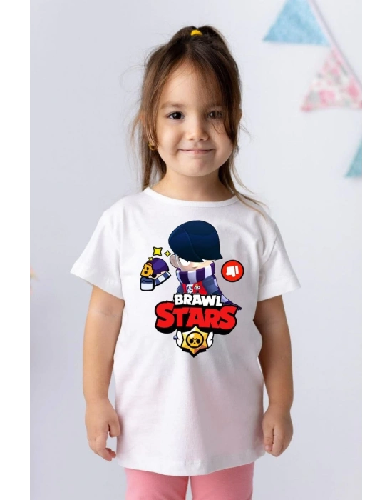 Bisiklet Yaka Kısa Kol Baskılı Çocuk T-Shirt - Beyaz