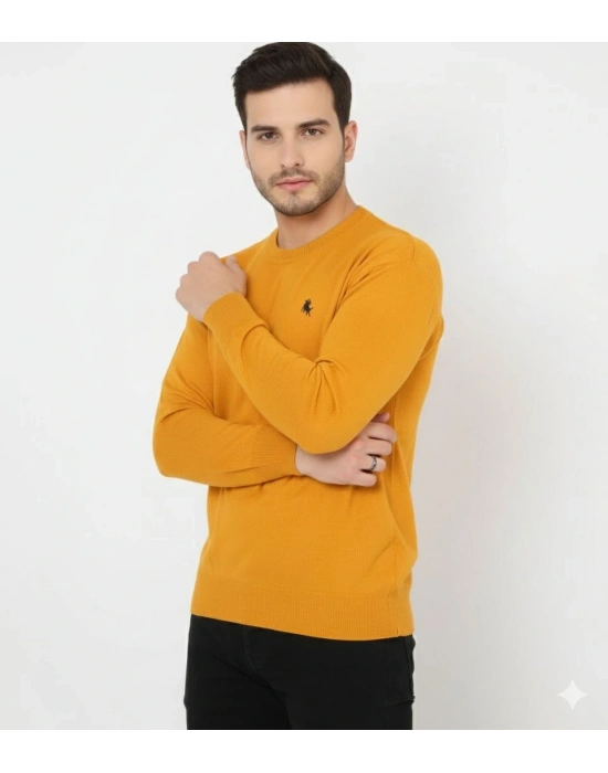 Bisiklet Yaka Nakış işlemeli Triko Kazak yumuşak dokulu Pamuklu ince Dokuma, uzun kollu Rahat Regular kalıp - Turuncu