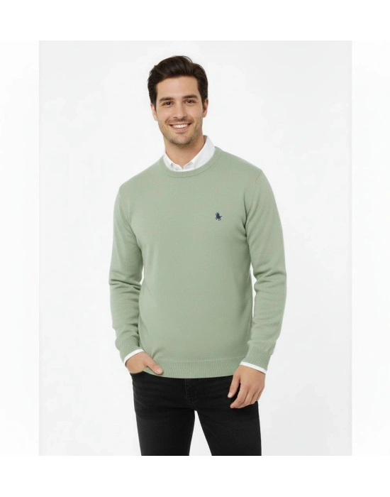 Bisiklet Yaka Nakış işlemeli Triko Kazak yumuşak dokulu Pamuklu ince Dokuma, uzun kollu Rahat Regular kalıp - Mint Yeşili