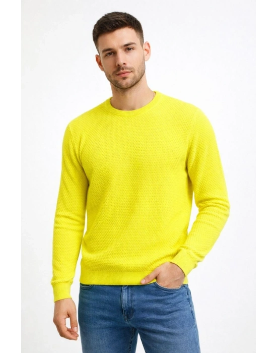 Bisiklet Yaka Petekli dokulu Triko Kazak Pamuklu ince Dokuma, uzun kollu Rahat Regular kalıp - Sarı