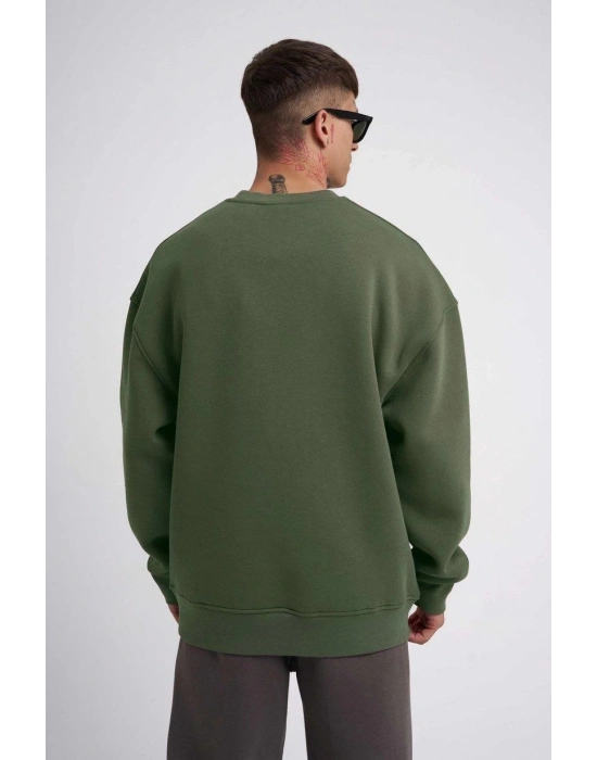 Biskilet Yaka Üç İplik SweatShirt - Haki