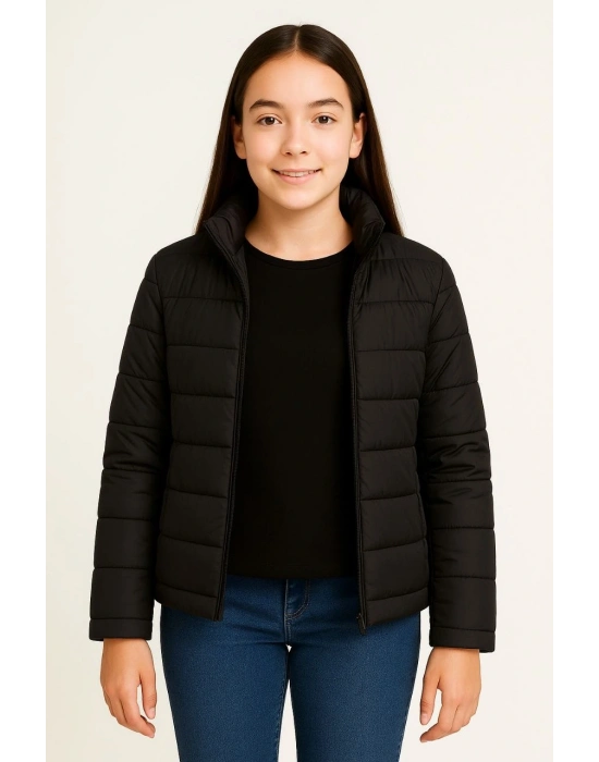 Şişme Mont Hafif ve Sıcak Tutucu Kışlık Fermuarlı Su İtici Rahat Günlük Mont Kapüşonuz Modern Tasarım - Siyah