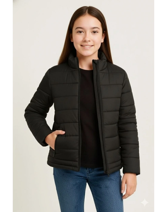 Şişme Mont Hafif ve Sıcak Tutucu Kışlık Fermuarlı Su İtici Rahat Günlük Mont Kapüşonuz Modern Tasarım - Siyah