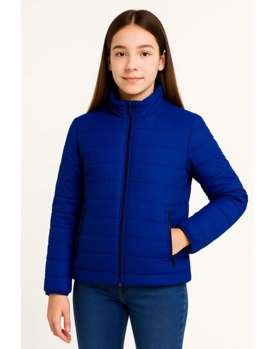 Şişme Mont Hafif ve Sıcak Tutucu Kışlık Fermuarlı Su İtici Rahat Günlük Mont Kapüşonuz Modern Tasarım - Saks Mavisi