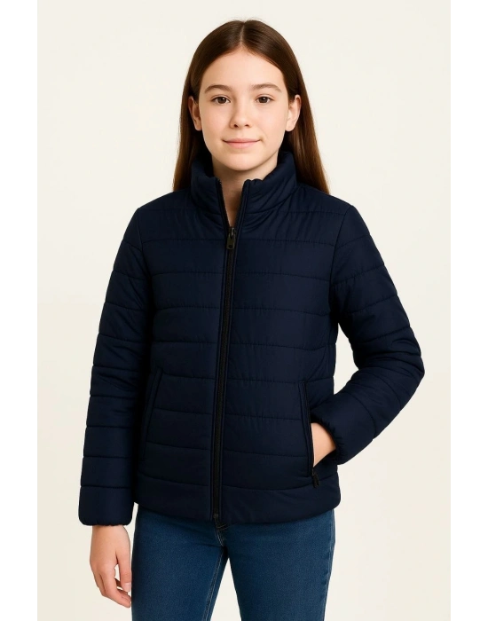 Şişme Mont Hafif ve Sıcak Tutucu Kışlık Fermuarlı Su İtici Rahat Günlük Mont Kapüşonuz Modern Tasarım - Lacivert