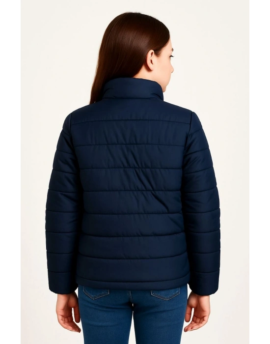 Şişme Mont Hafif ve Sıcak Tutucu Kışlık Fermuarlı Su İtici Rahat Günlük Mont Kapüşonuz Modern Tasarım - Lacivert