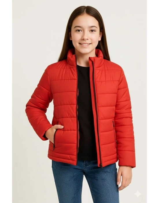 Şişme Mont Hafif ve Sıcak Tutucu Kışlık Fermuarlı Su İtici Rahat Günlük Mont Kapüşonuz Modern Tasarım - Kırmızı