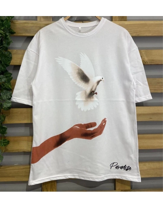 Dijital Baskılı T-Shirt - Beyaz