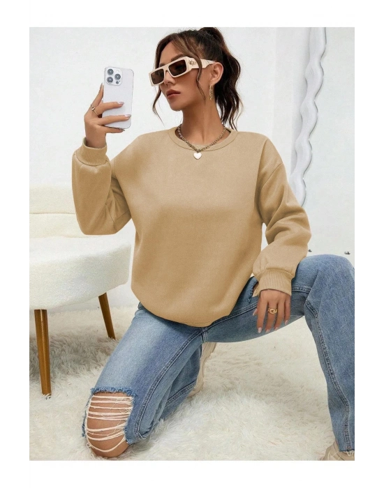 Düz Bisiklet Yaka Sweat - Bej