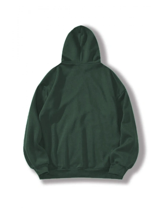 Düz Kapüşonlu Sweat - Koyu Yeşil