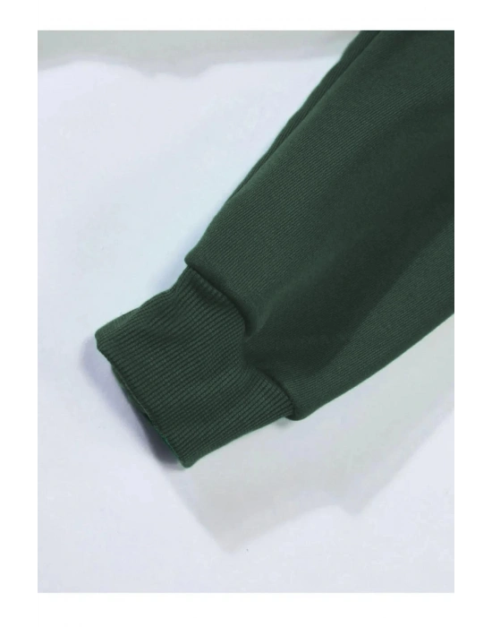 Düz Kapüşonlu Sweat - Koyu Yeşil