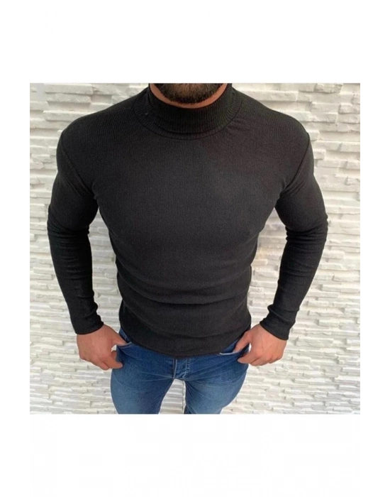 Kaşkorse Boğazlı Full Likralı Fitilli Body Kazak - Siyah