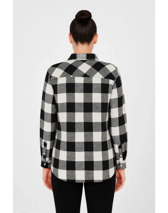 Oduncu Gömlek – Uzun Kollu, Şardonlu Kumaş, Kırmızı Beyaz Kareli Desen, Regular Fit, Çift Cepli, Manşetli Günlük Şık Stil - Siyah