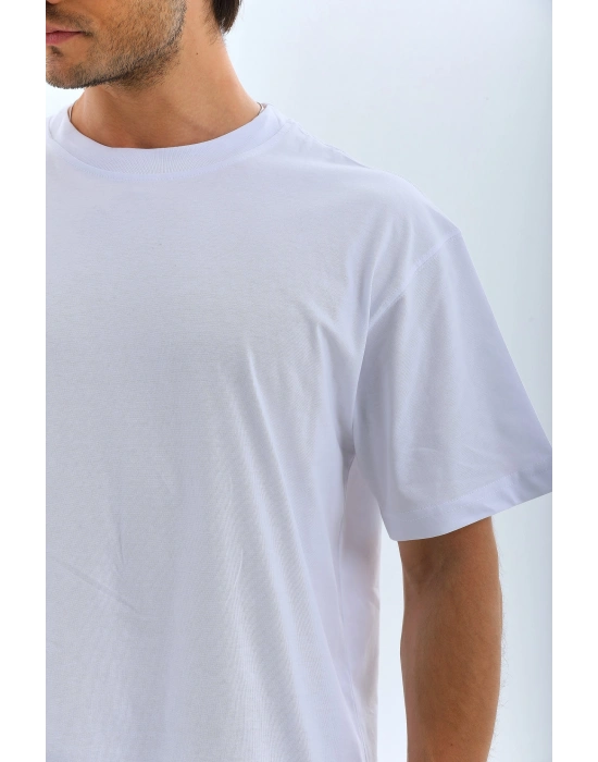 Oversize Düz Bisiklet Yaka T-Shirt - Beyaz