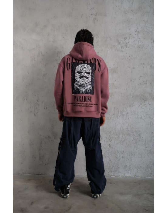 Paradise Baskılı Kapüşonlu Sweat - Gül Kurusu