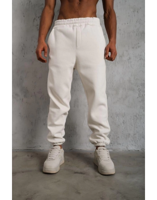 Üç İplik Alt Eşofman Lastikli - Beyaz