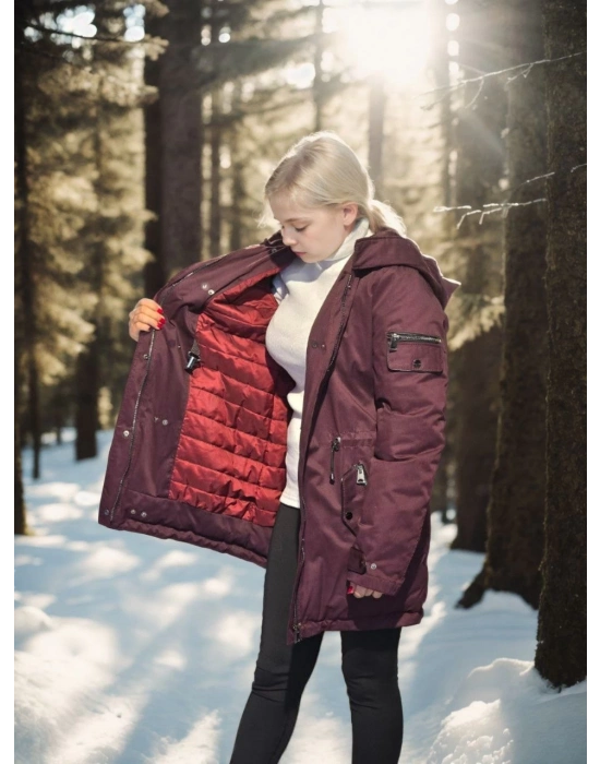 Uzun Kollu Hakiki Deri Ceket - Bordo