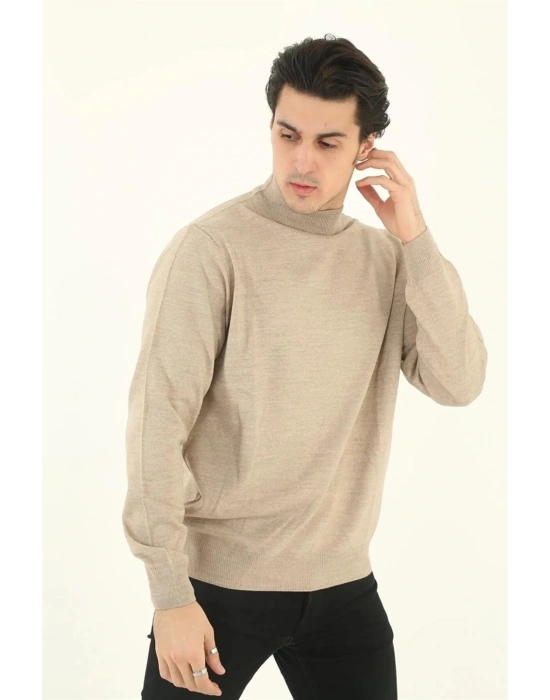 Yarım Balıkçı Yaka Triko Kazak - Bej