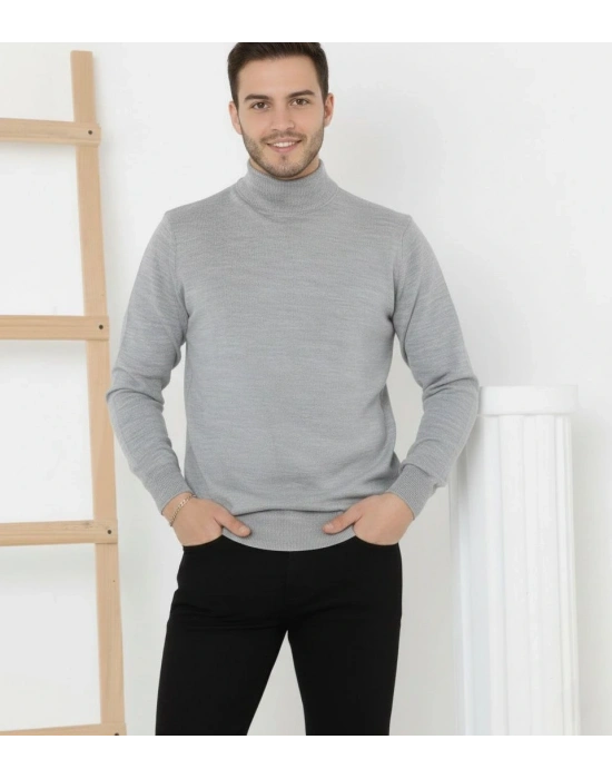 Yarım Boğaz Triko Kazak yumuşak dokulu Pamuklu ince Dokuma, uzun kollu Rahat Regular kalıp - Gri