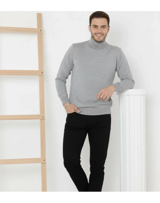 Yarım Boğaz Triko Kazak yumuşak dokulu Pamuklu ince Dokuma, uzun kollu Rahat Regular kalıp - Gri