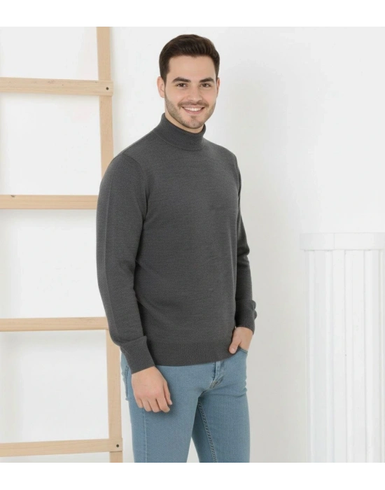 Yarım Boğaz Triko Kazak yumuşak dokulu Pamuklu ince Dokuma, uzun kollu Rahat Regular kalıp - Füme