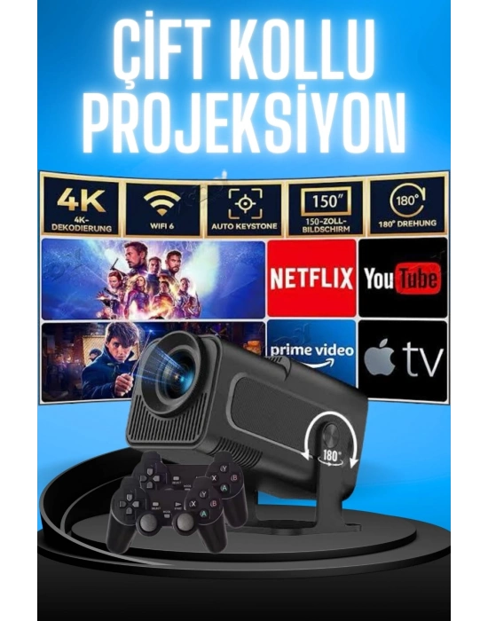 ÇOK SATAN Projektör Siyah Android Taşınabilir Sinema Projeksiyon Wifi Destekli En Güncel Sürüm Akıllı