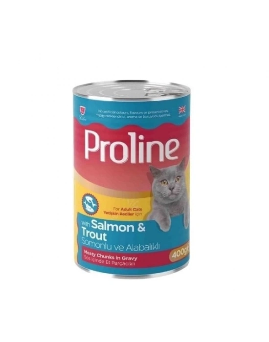 ÇOK SATAN Proline Sos İçinde Et Parçacıklı Somonlu ve Alabalıklı Yetişkin Konserve Kedi Maması 400 Gr