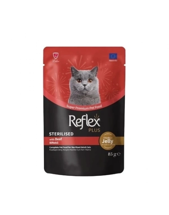ÇOK SATAN Reflex Plus Jöle İçinde Biftekli Pouch Kısırlaştırılmış Konserve Kedi Maması 85 Gr