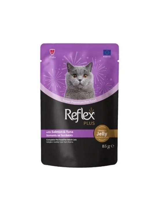 ÇOK SATAN Reflex Plus Jöle İçinde Somonlu ve Ton Balıklı Pouch Yetişkin Konserve Kedi Maması 85 Gr