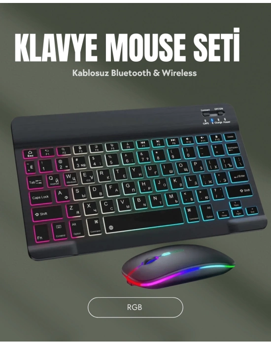ÇOK SATAN RGB Aydınlatmalı Şarjlı Kablosuz Klavye ve Mouse Seti – Modern ve Kompakt Tasarım