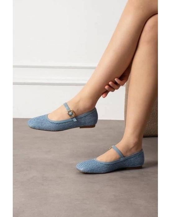 Rives Mavi Cilt Hasır Dokumalı Babet Ayakkabı