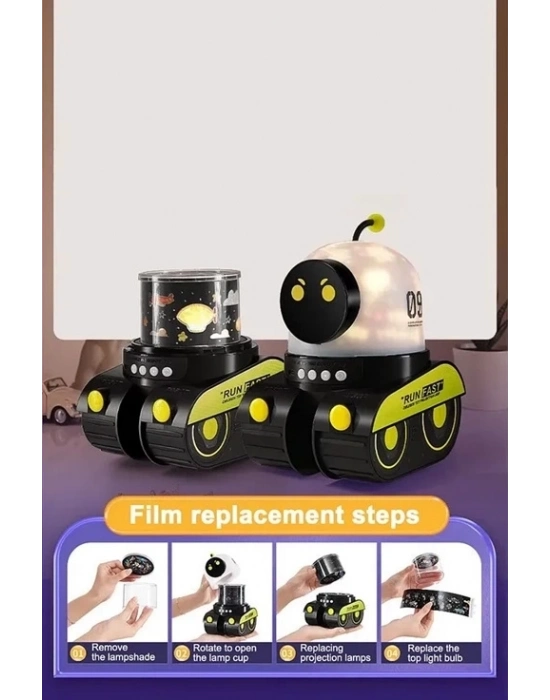 ÇOK SATAN Robot Projeksiyon Gece Lambası Hoparlörlü Şarjlı Yıldızlı Gökyüzü Temalı Led Projeksiyon Lambası