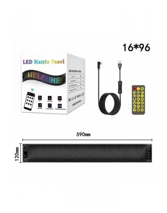 ÇOK SATAN Rp1259 Led Matrix Panel 16x96cm Telefon Kontrollü Kayar Led Animasyon Aydınlatma