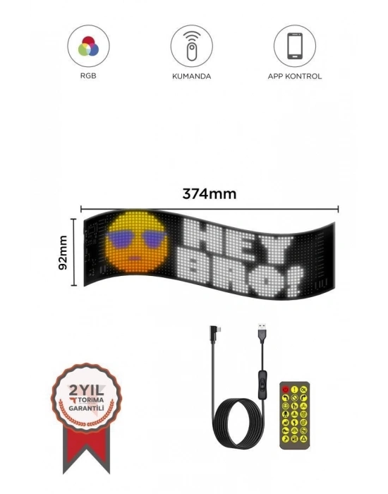 ÇOK SATAN Rp937 Led Matrix Panel 16x64cm Telefon Kontrollü Kayar Led Animasyon Aydınlatma