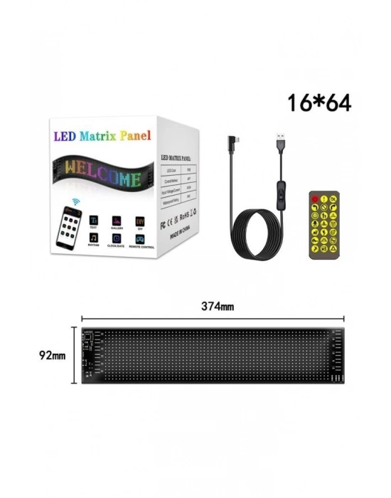 ÇOK SATAN Rp937 Led Matrix Panel 16x64cm Telefon Kontrollü Kayar Led Animasyon Aydınlatma