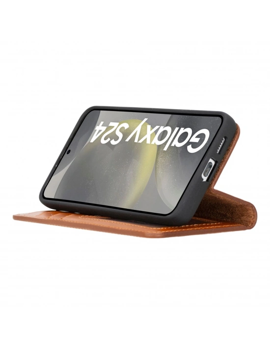 ÇOK SATAN Samsung Galaxy S24 Uyumlu, Deri Cüzdanlı Kılıf, Efektli Taba