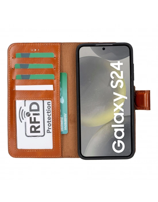 ÇOK SATAN Samsung Galaxy S24 Uyumlu, Deri Cüzdanlı Kılıf, Efektli Taba