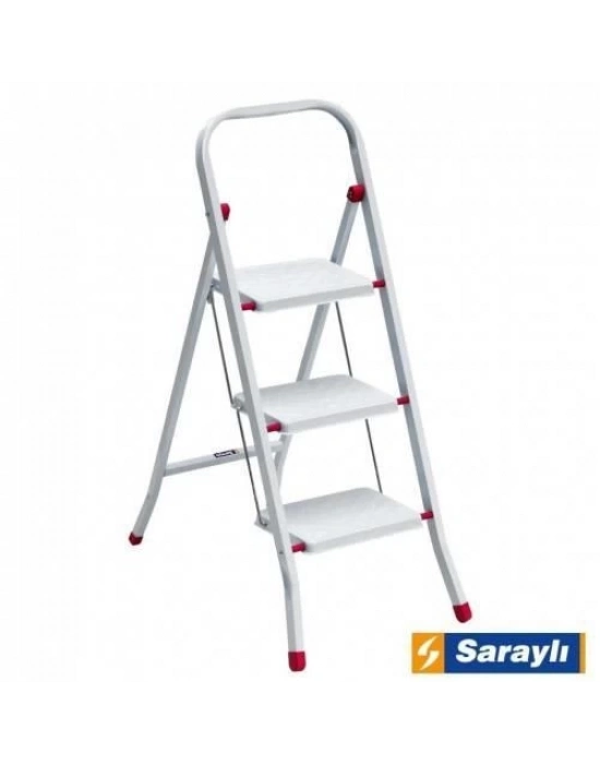 ® Saraylı Pratik Metal Merdiven Beyaz 3 Basamaklı