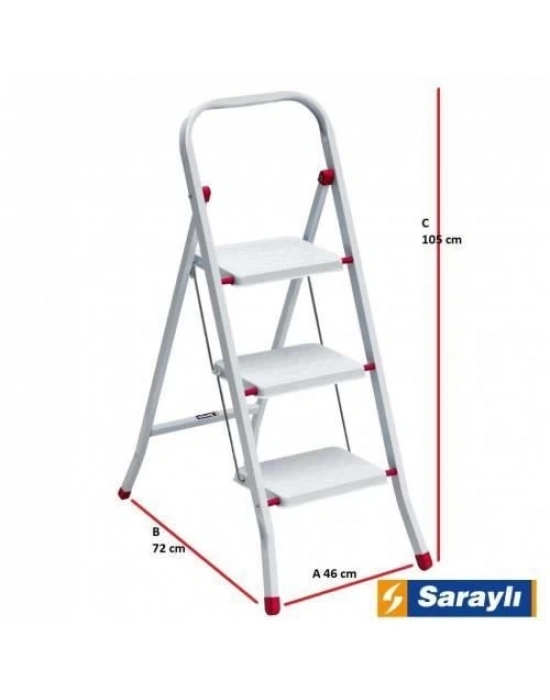 ® Saraylı Pratik Metal Merdiven Beyaz 3 Basamaklı
