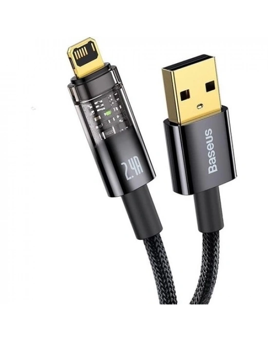 ÇOK SATAN Şeffaf Uçlu İphone 45w Usb Hızlı Ve Dayanıklı Şarj Ve Data Işıklı Örgü Kablo 1 Metre