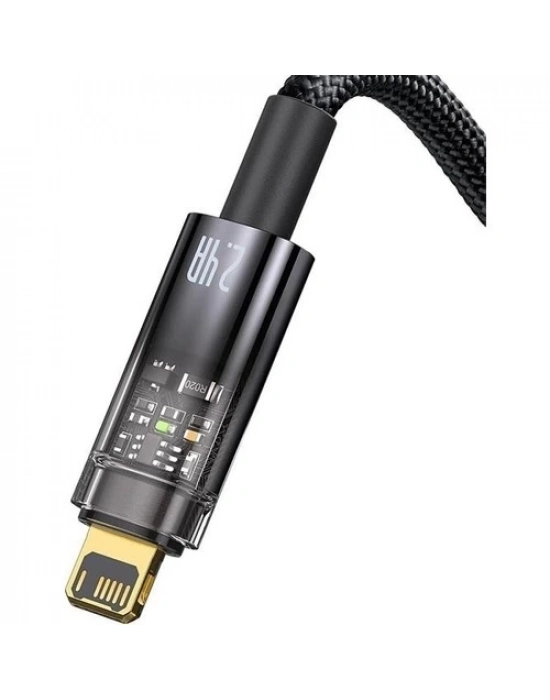 ÇOK SATAN Şeffaf Uçlu İphone 45w Usb Hızlı Ve Dayanıklı Şarj Ve Data Işıklı Örgü Kablo 1 Metre