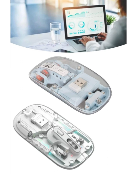 ÇOK SATAN Sessiz Tıklama Çift Modlu Bluetooth Ve Alıcı Şeffaf Mouse Fare