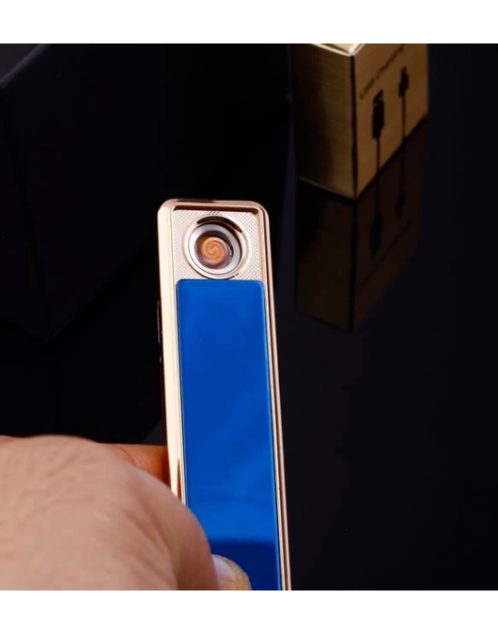 ÇOK SATAN Şık Görünümlü Usb Şarjlı Rezistanslı İnce Slim Metal Çakmak (mavi)