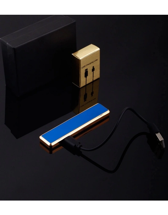 ÇOK SATAN Şık Görünümlü Usb Şarjlı Rezistanslı İnce Slim Metal Çakmak (mavi)