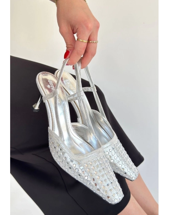 Sione Gümüş Cilt Topuklu Ayakkabı