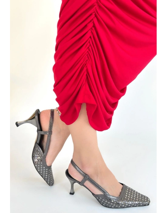 Sione Platin Cilt Topuklu Ayakkabı