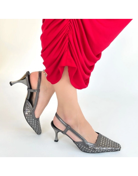 Sione Platin Cilt Topuklu Ayakkabı